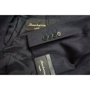 Sartorio Napoli Dark Blue Pinstriped Wool 2 Pc Suit Jacket Pants 44R BRAND NEW